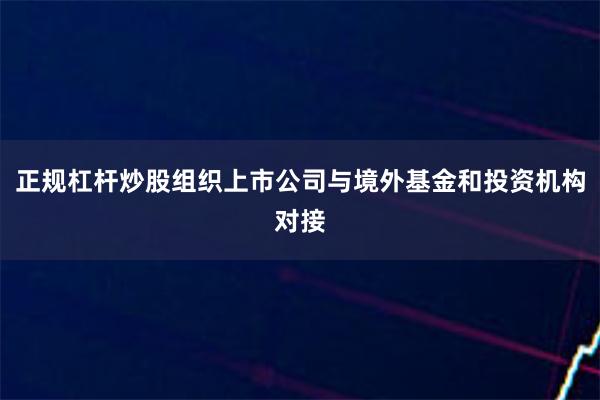 正规杠杆炒股组织上市公司与境外基金和投资机构对接